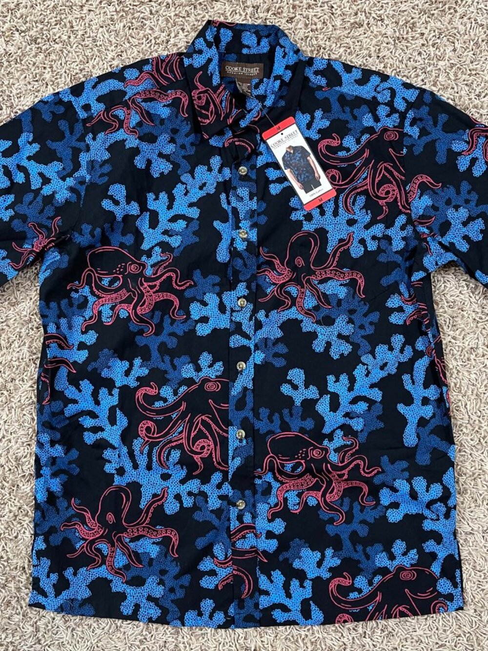 Cooke Street Men’s Aloha Hawaiian Woven Button Shirt Blue, Size Medium (New)